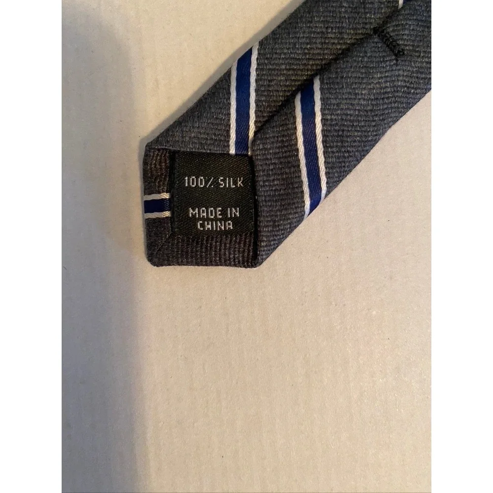 Jos. A. Bank Joseph Mens Silk Tie Gray Navy Blue White Diagonal Stripe Necktie